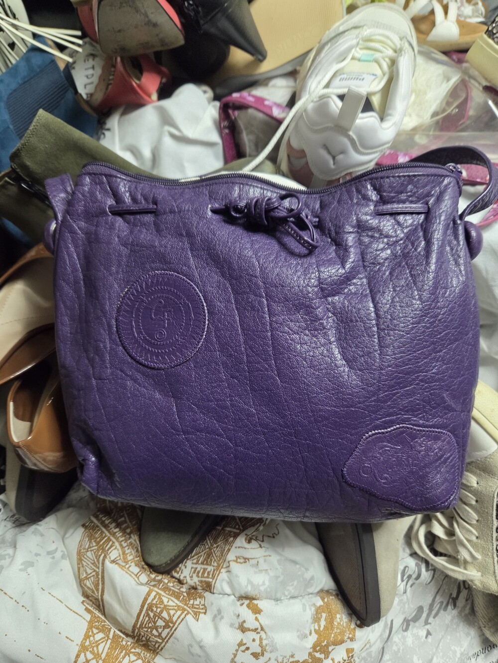 Carlos Falchi Purple Women's Leather Shoulder Bag